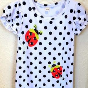 BRAND NEW White with black polka dot ladybug romper double plaid ruffles on legs
